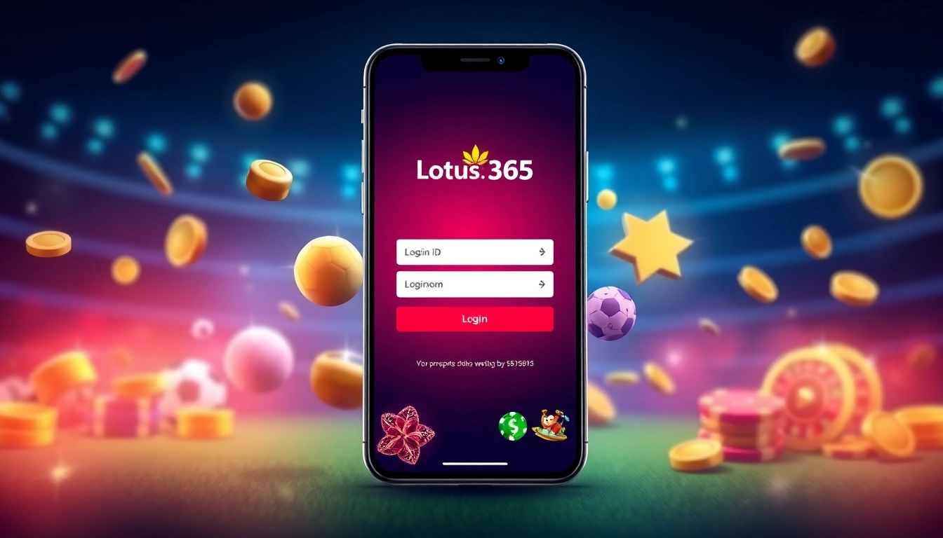 Secure Lotus365 ID login screen on mobile device with sports and casino icons, enabling seamless betting experience for users in India.
