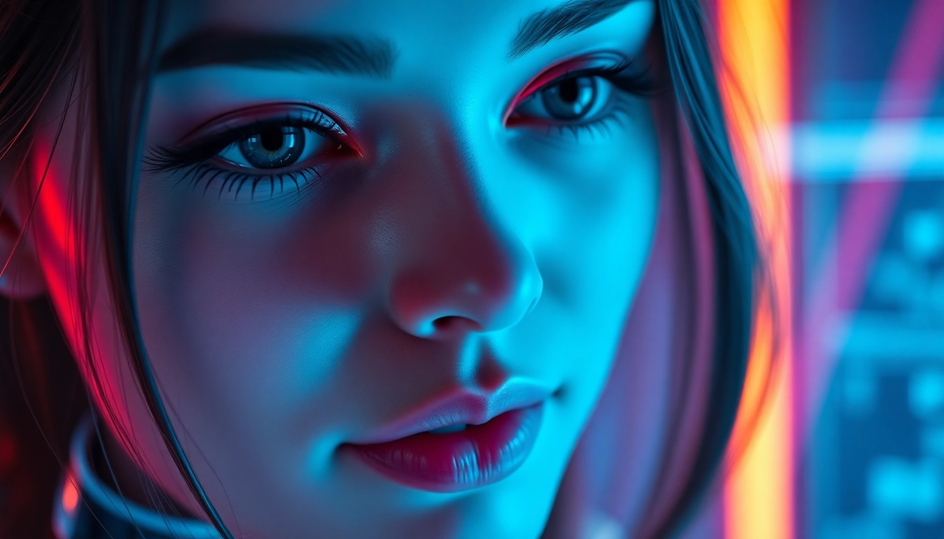 AI girlfriend engaging in a realistic, unfiltered NSFW chat with detailed facial expressions and digital environment, highlighting intimacy and technology.