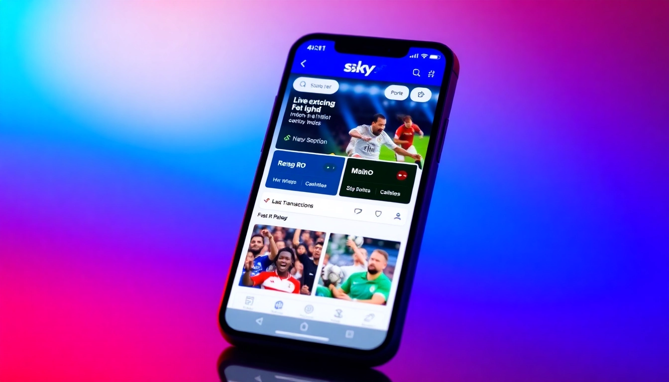 The Sky Exchange App interface on a smartphone highlighting live sports betting and casino games, emphasizing quick access and secure payments for users in India.